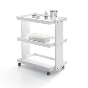 Trolley with three shaped shelves made of birch plywood with matt white lacquered finish - dimensions 60x42x80h cm