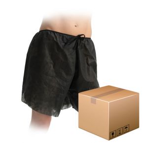 Packung mit 500 schwarzen Einweg-Boxershorts für Herren aus Vliesstoff, einzeln verpackt – Einheitsgröße